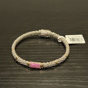 LAGOS 18K Gold Signature Caviar 6mm Pink Sapphire Bracelet Size M $2300